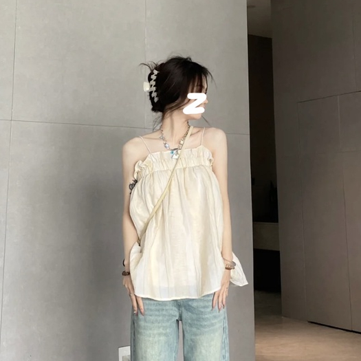 Áo Hai Dây Mùa Hè Dáng Rộng Phong Cách Ngọt Ngào Cho Nữ