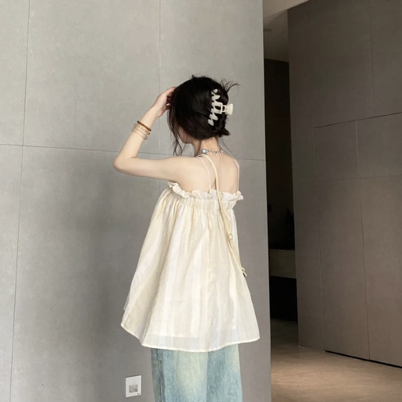 Áo Hai Dây Mùa Hè Dáng Rộng Phong Cách Ngọt Ngào Cho Nữ