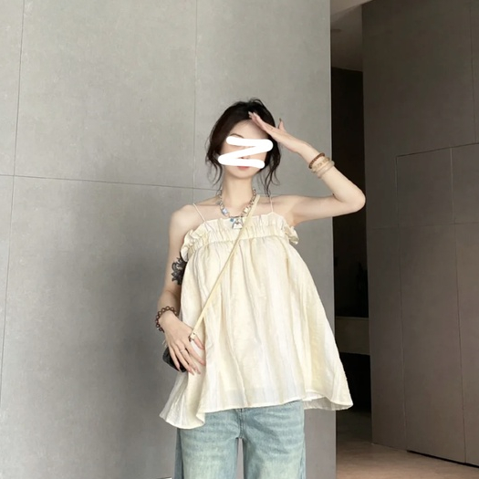 Áo Hai Dây Mùa Hè Dáng Rộng Phong Cách Ngọt Ngào Cho Nữ