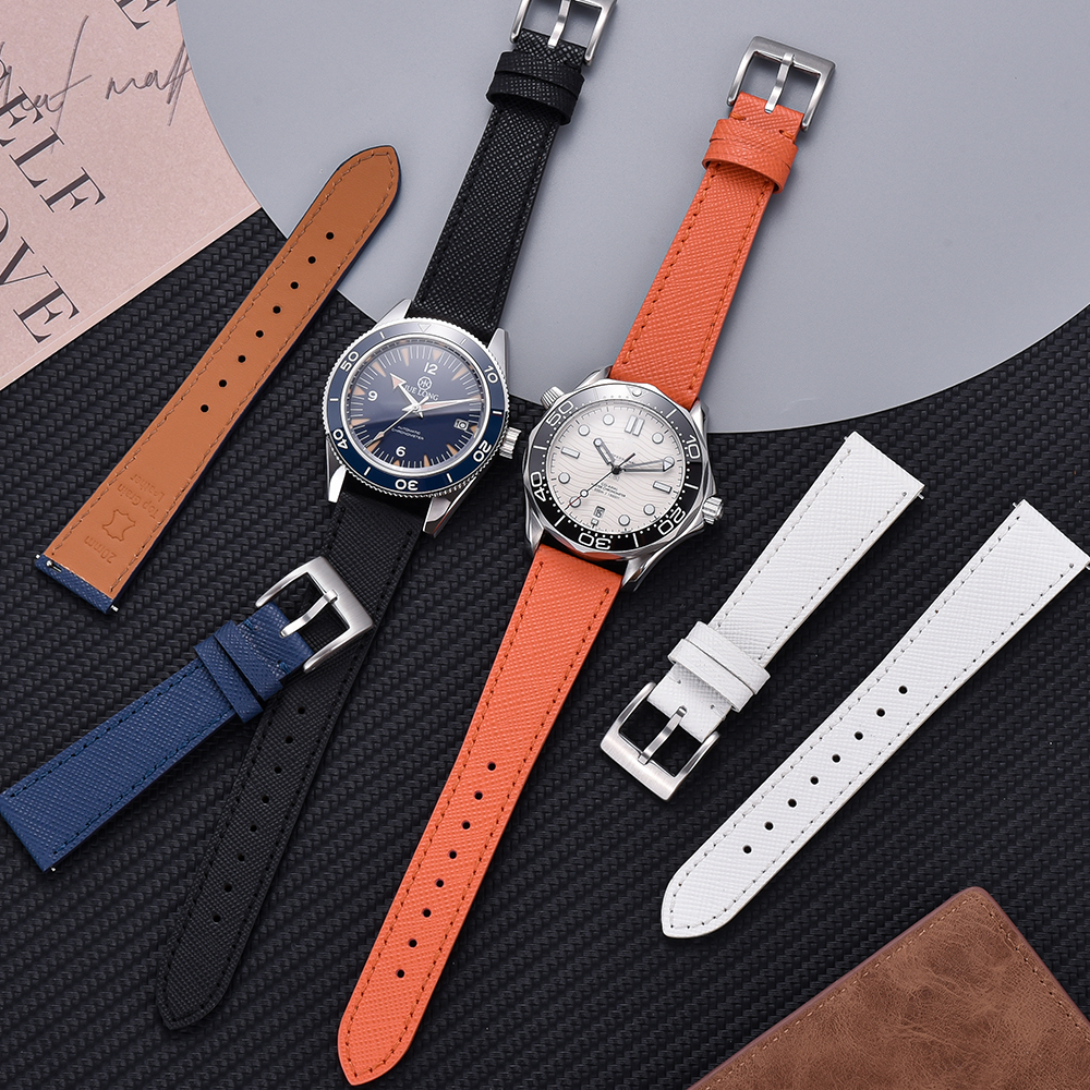 Dây đeo đồng hồ da bê chính hãng chất lượng mới dây đeo đồng hồ bằng da saffiano 18mm 19mm 20mm 21mm 22mm 23mm 24mm đồng hồ đeo tay bằng da phát hành nhanh đồng hồ phụ kiện đa năng
