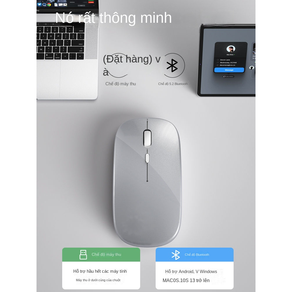 Chuột Bluetooth Không Dây Sạc Lại Không Gây Tiếng Ồn Cho Laptop ipad Huawei Dell