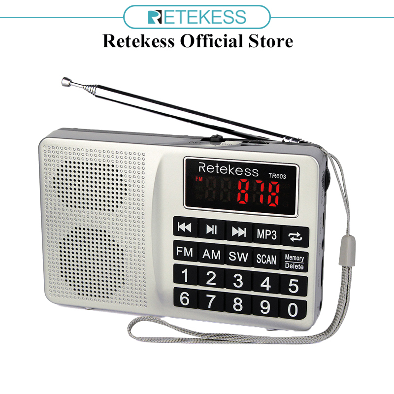 Máy Nghe Nhạc MP3 Thu Sóng Radio RETEKESS TR603 AM FM Kỹ Thuật Số Hỗ Trợ Thẻ TF Sạc Pin Li-Ion