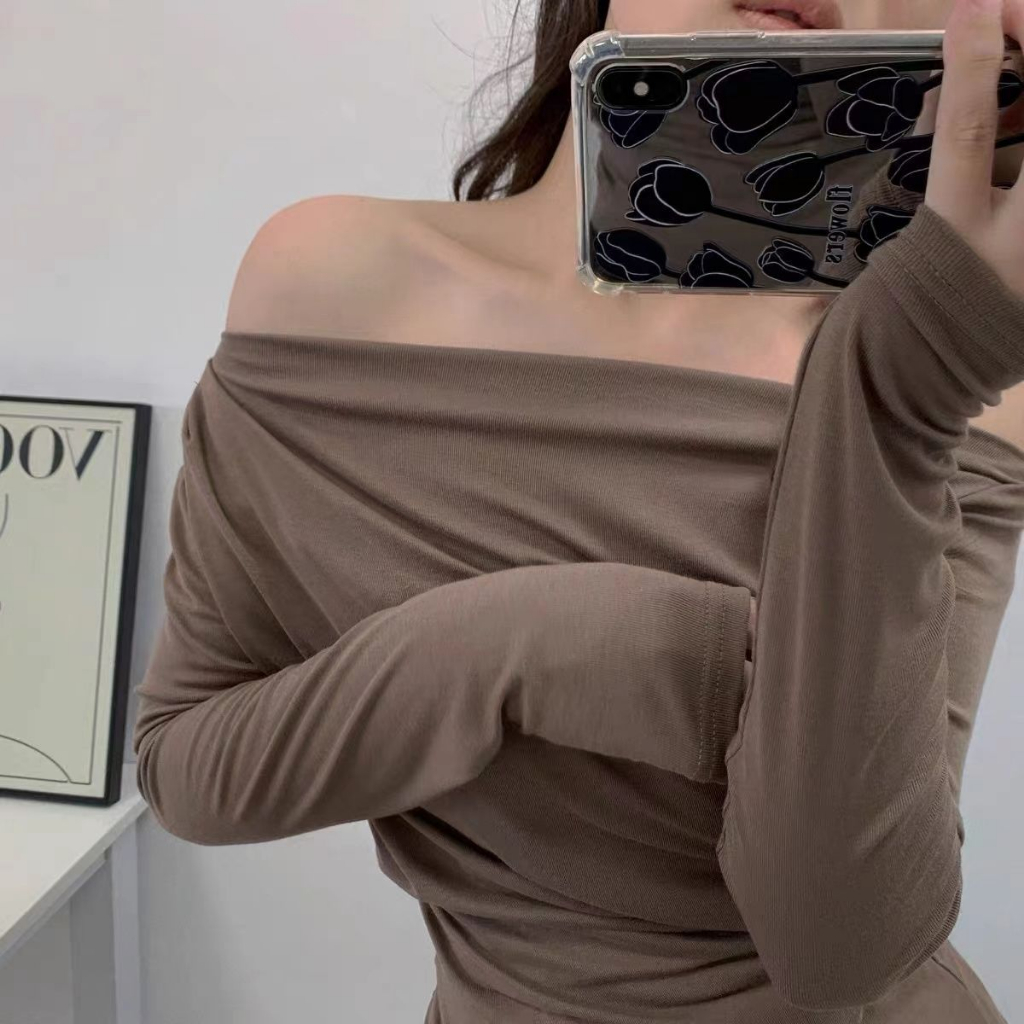 Áo Thun cotton Tay Dài Trễ Vai Thời Trang Cho Nữ