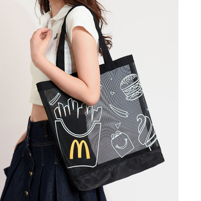 Mcdonald's mesh túi đeo vai dung tích lớn mcdonald's bao quanh vải gấp túi mua sắm nhẹ và thân thiện với môi trường