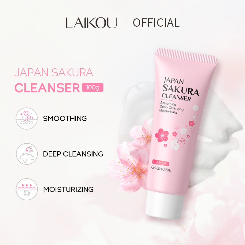 Sữa rửa mặt Laikou Japan Sakura làm sạch sâu loại bỏ mụn đầu đen bụi bẩn chăm sóc da mặt 100g