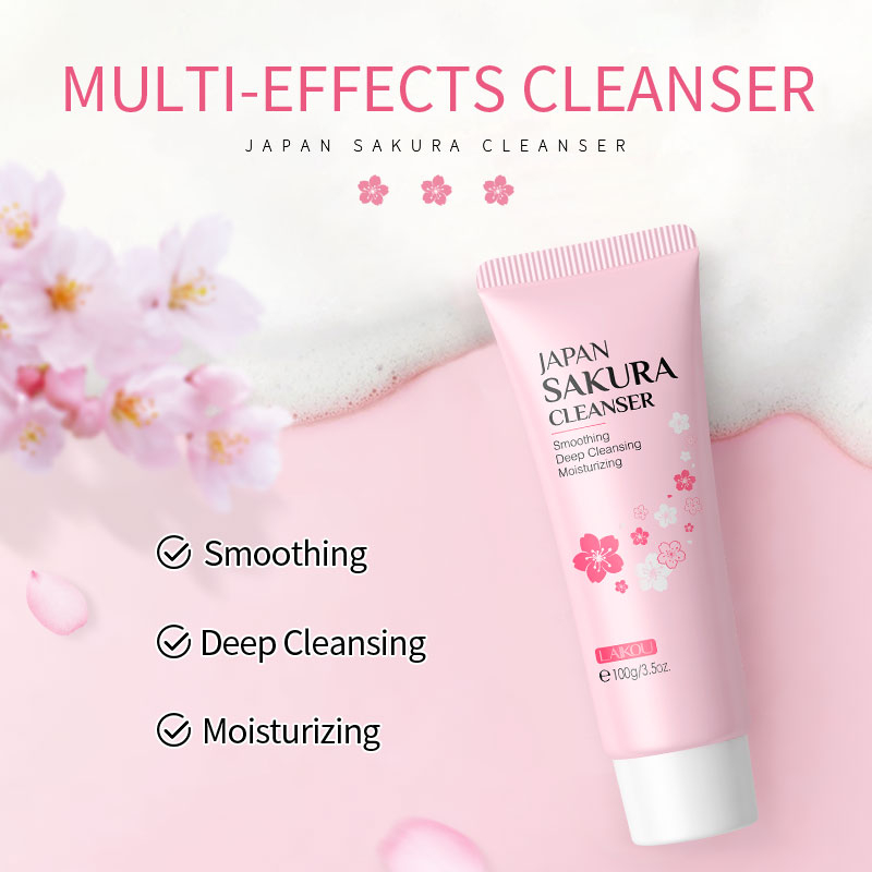 Sữa rửa mặt Laikou Japan Sakura làm sạch sâu loại bỏ mụn đầu đen bụi bẩn chăm sóc da mặt 100g