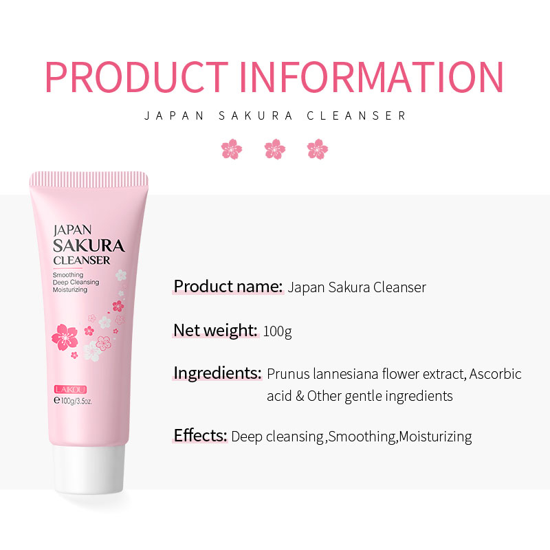 Sữa rửa mặt Laikou Japan Sakura làm sạch sâu loại bỏ mụn đầu đen bụi bẩn chăm sóc da mặt 100g