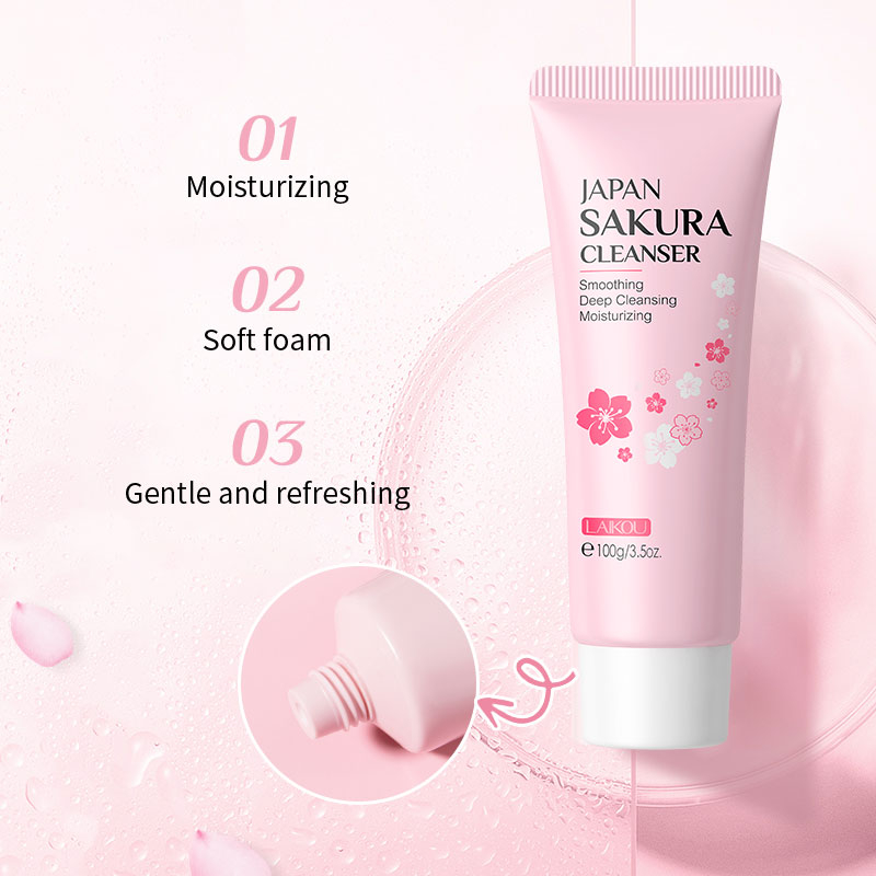 Sữa rửa mặt Laikou Japan Sakura làm sạch sâu loại bỏ mụn đầu đen bụi bẩn chăm sóc da mặt 100g