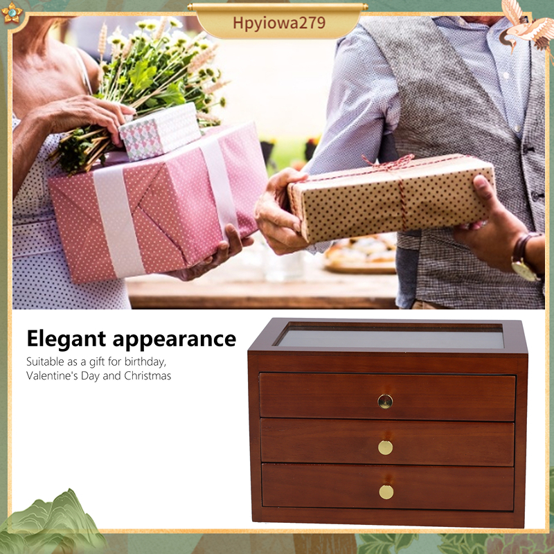 Có thể bán buôn Hộp trưng bày trang sức bằng gỗ 3 lớp với ngăn kéo Vòng đeo tay cổ Lưu trữ Quà tặng