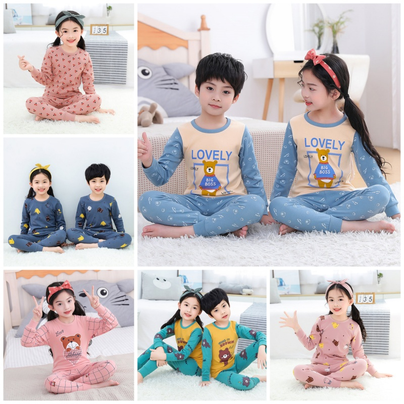 Bộ pyjama trẻ em gợn sóng cotton 100-160cm bé trai bé gái đồ mặc nhà dài tay bộ đồ ngủ trẻ em cho mùa xuân thu