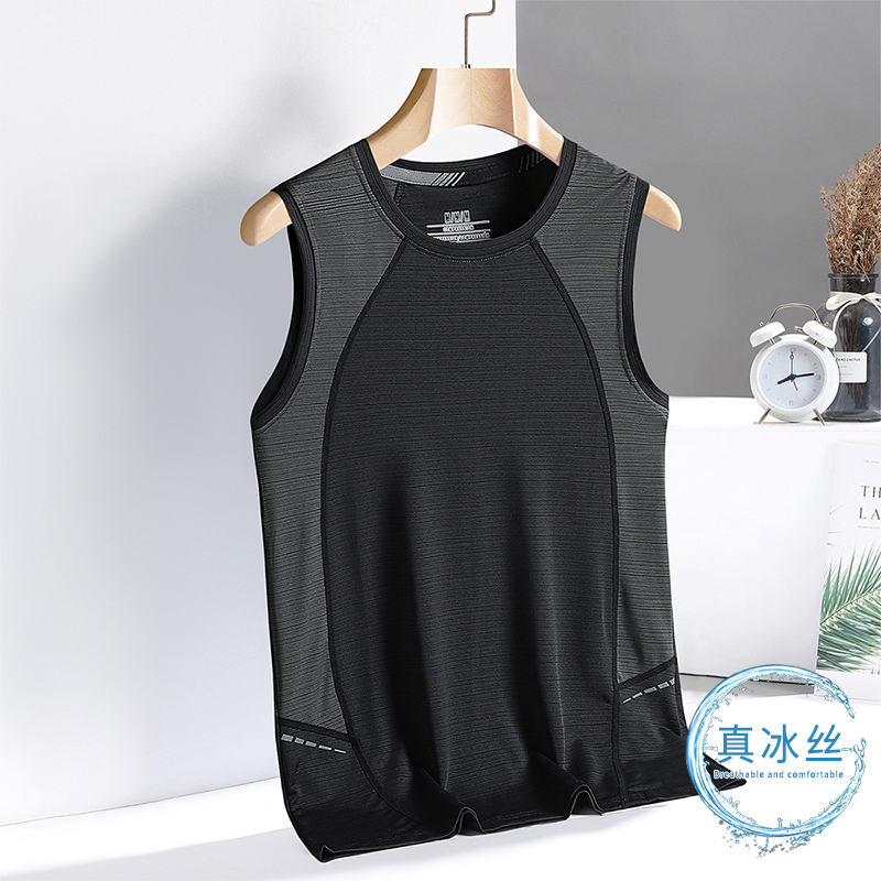 Áo vest nam tay ngắn cho mùa hè 2023 chắp vá màu xanh đen áo phông tập thể dục tank top tees quần áo thời trang oversize 3xl o cổ