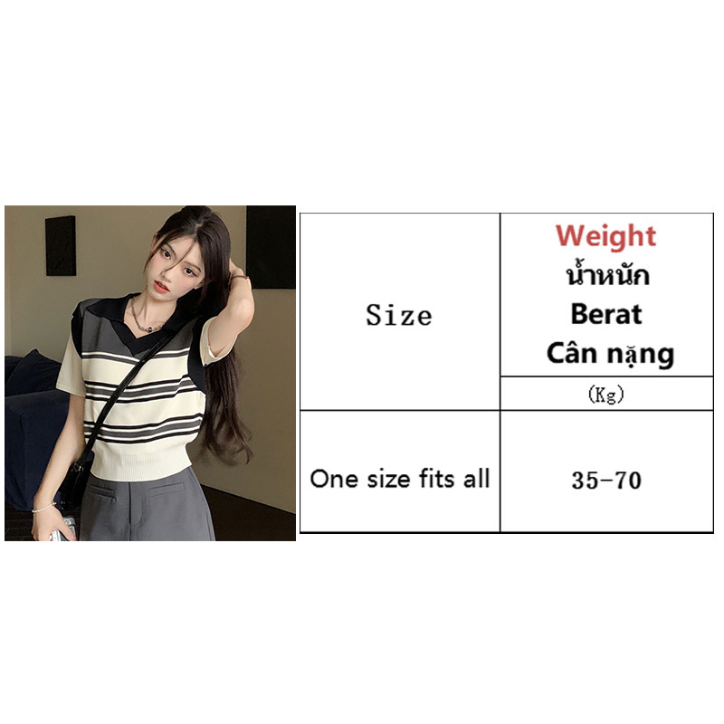 Áo polo LIVE GREAT ngắn tay phối sọc ngang phong cách Hàn Quốc dành cho nữ