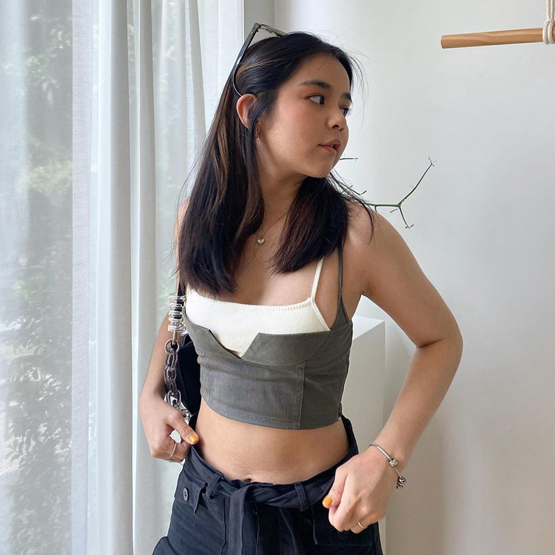 Áo Croptop Hai Dây Màu Sắc Tương Phản Thời Trang Cho Nữ