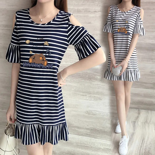 2023 mùa hè váy sọc mới cho bé gái thời trang cotton tinh khiết đa năng hoạt hình giản dị in phiên bản hàn quốc váy t-shirt hợp thời trang dongmen