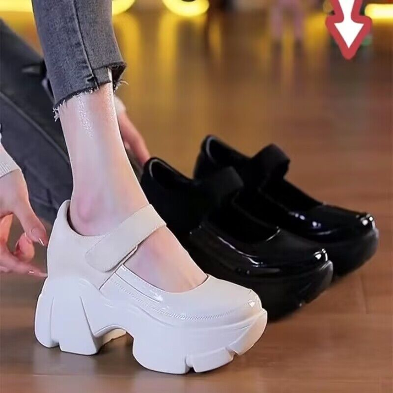 Giày Mary Jane Giày Cao Gót Đế Dày 8cm Dây Đeo Khóa Nylon