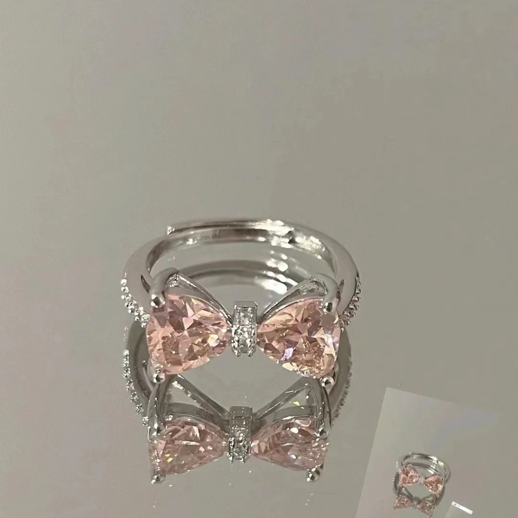 Nhẫn Hở Hình Nơ Đính Đá zircon Màu Hồng Sang Trọng Ngọt Ngào Lãng Mạn Cao Cấp Có Thể Điều Chỉnh Cho Nữ