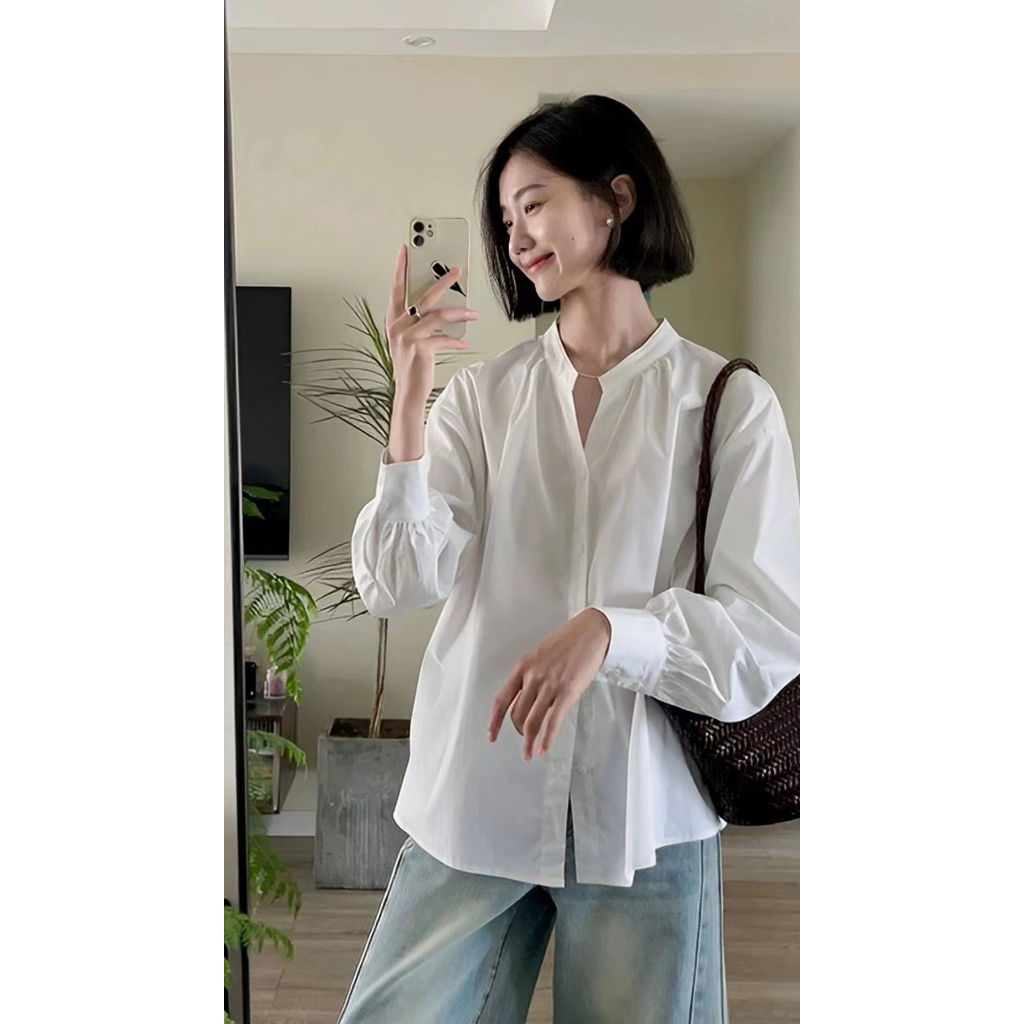 Xiaozhainv Áo Sơ Mi Tay Dài Phồng Chống Nắng Phong Cách Hàn Quốc Dành Cho Nữ