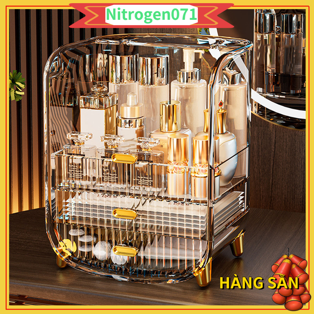 Kệ Mỹ Phẩm Để Bàn - Hộp đựng đồ trang điểm chống bụi Công suất lớn bằng acrylic trong suốt - Nitrogen071