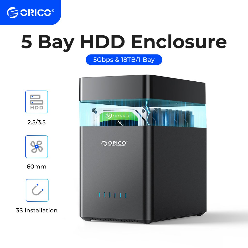 ORICO DS Series 3.5 ''HDD SSD Docking Station USB3.0 5Gbps 90TB Vỏ ổ cứng Nhiều khoang Loại C Hộp đựng ổ cứng loại từ tính (DS500)