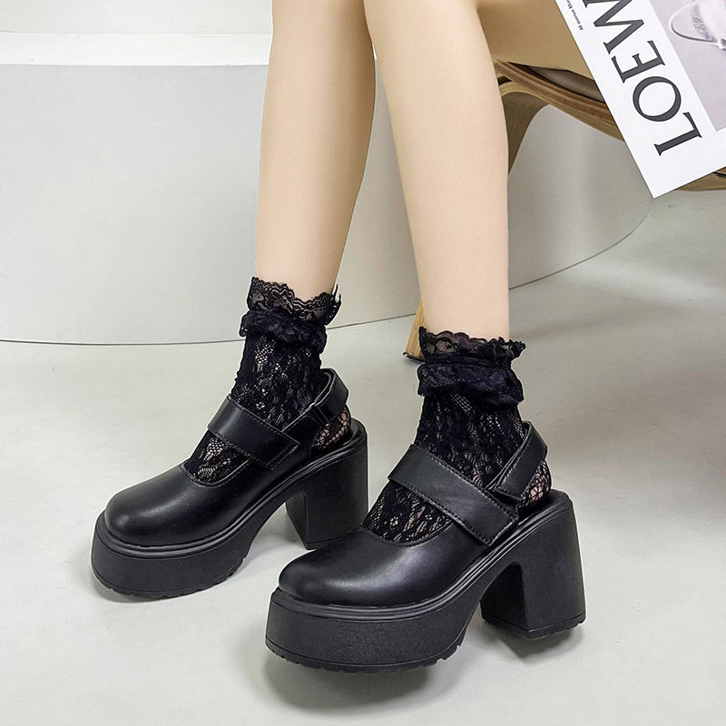 YAOLI  Giày Mary Jane Mũi Tròn Đế Dày Hở Một Bên Hông Có Khóa Cài Phía Sau Phong Cách Mary Jane Cho Nữ