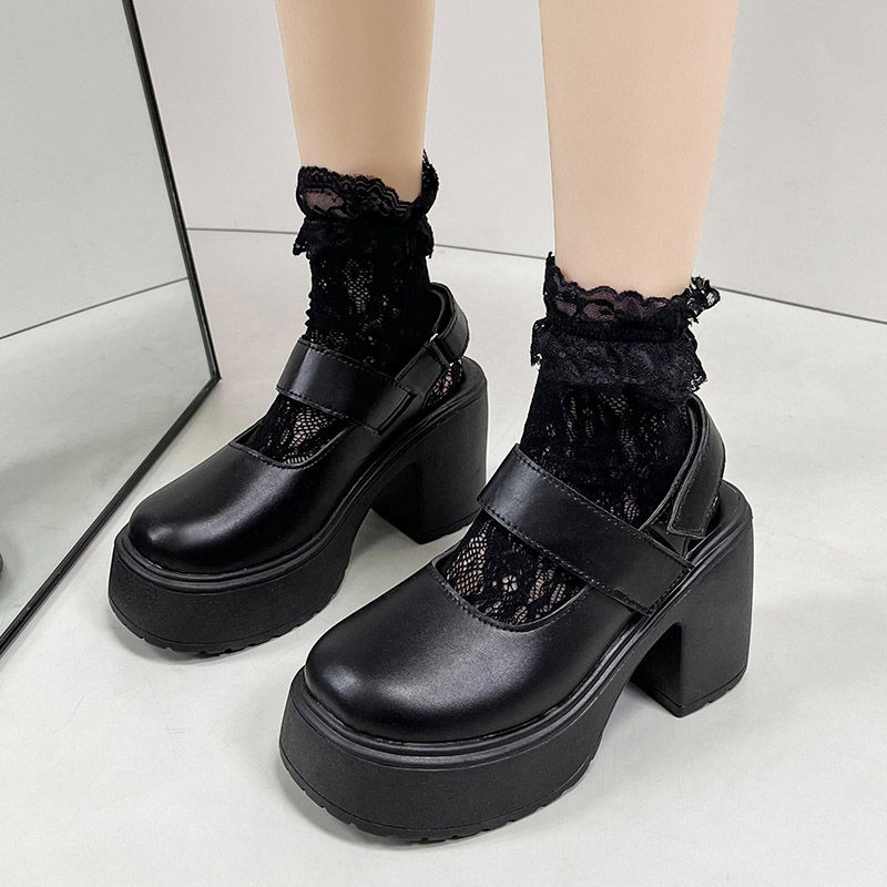 YAOLI  Giày Mary Jane Mũi Tròn Đế Dày Hở Một Bên Hông Có Khóa Cài Phía Sau Phong Cách Mary Jane Cho Nữ