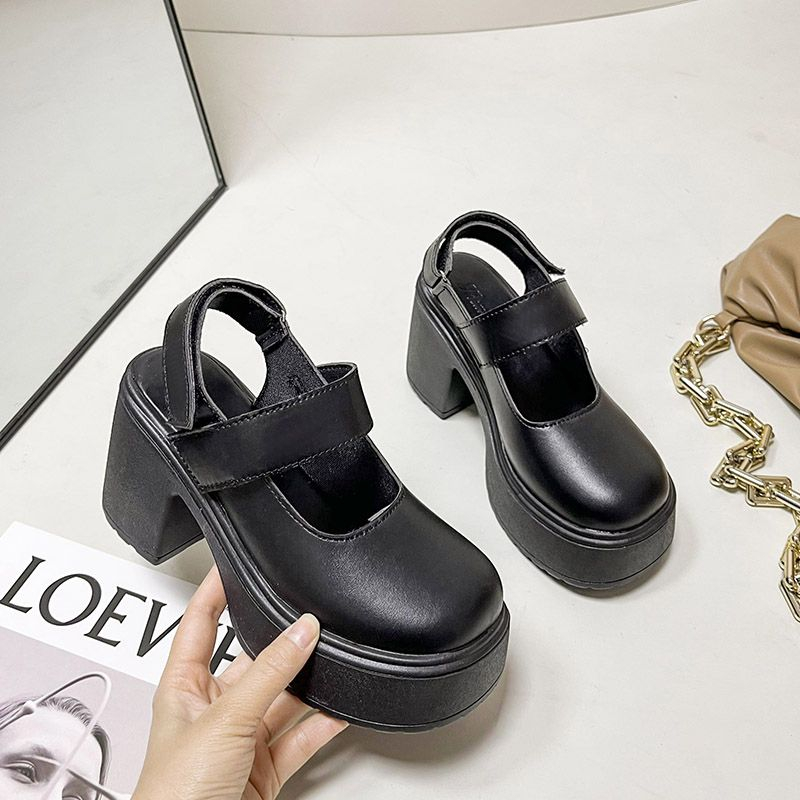 YAOLI  Giày Mary Jane Mũi Tròn Đế Dày Hở Một Bên Hông Có Khóa Cài Phía Sau Phong Cách Mary Jane Cho Nữ