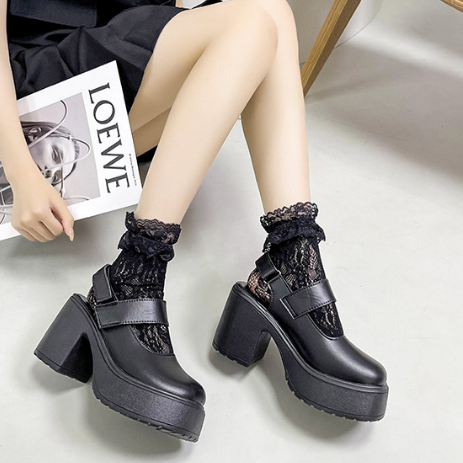 YAOLI  Giày Mary Jane Mũi Tròn Đế Dày Hở Một Bên Hông Có Khóa Cài Phía Sau Phong Cách Mary Jane Cho Nữ