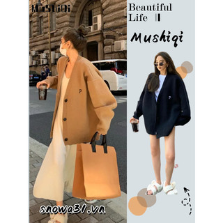 Áo khoác len cardigan MUSHIQI dệt kim dáng rộng tay dài thêu chữ retro thời trang mới cho nữ