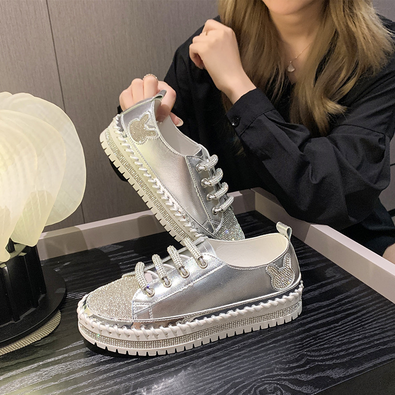 122 rhinestone loafers của phụ nữ thoải mái thoáng khí giày đơn giản dép slip-on thông thường