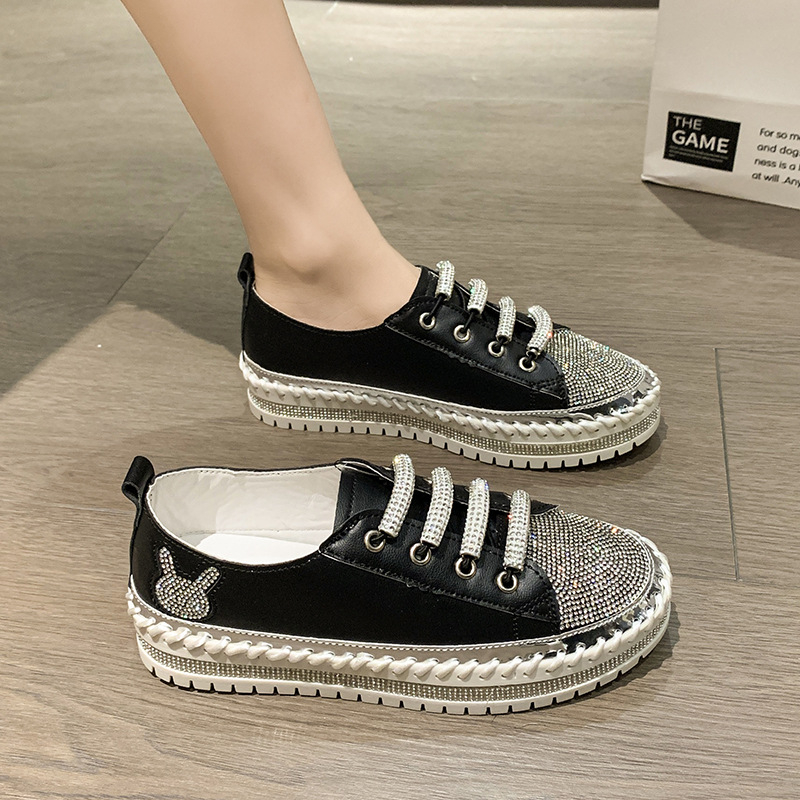 122 rhinestone loafers của phụ nữ thoải mái thoáng khí giày đơn giản dép slip-on thông thường