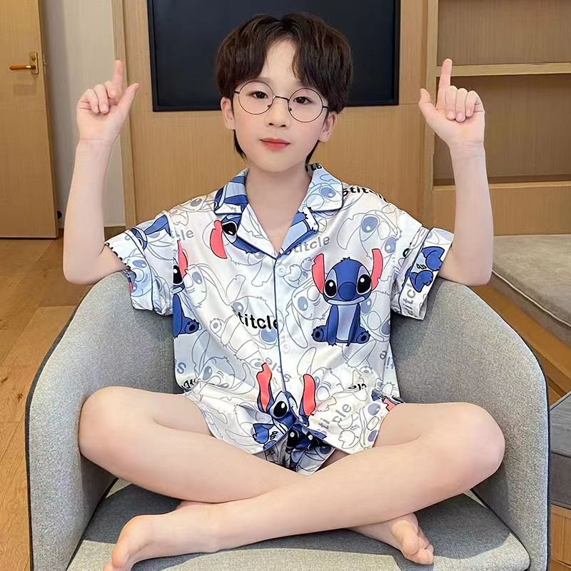 Bộ Đồ Ngủ Ngắn Tay Bằng Lụa Mát In Hoạt Hình Pikachu / Cậu Bé Bút Chì / Ultraman Thời Trang Mùa Hè Cho Bé Trai