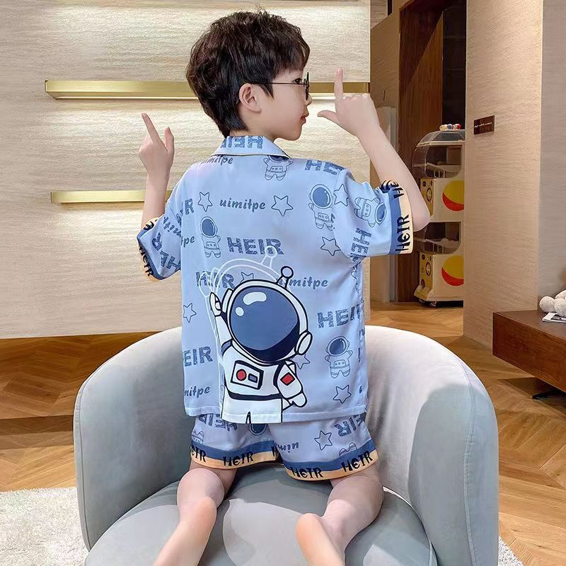 Bộ Đồ Ngủ Ngắn Tay Bằng Lụa Mát In Hoạt Hình Pikachu / Cậu Bé Bút Chì / Ultraman Thời Trang Mùa Hè Cho Bé Trai