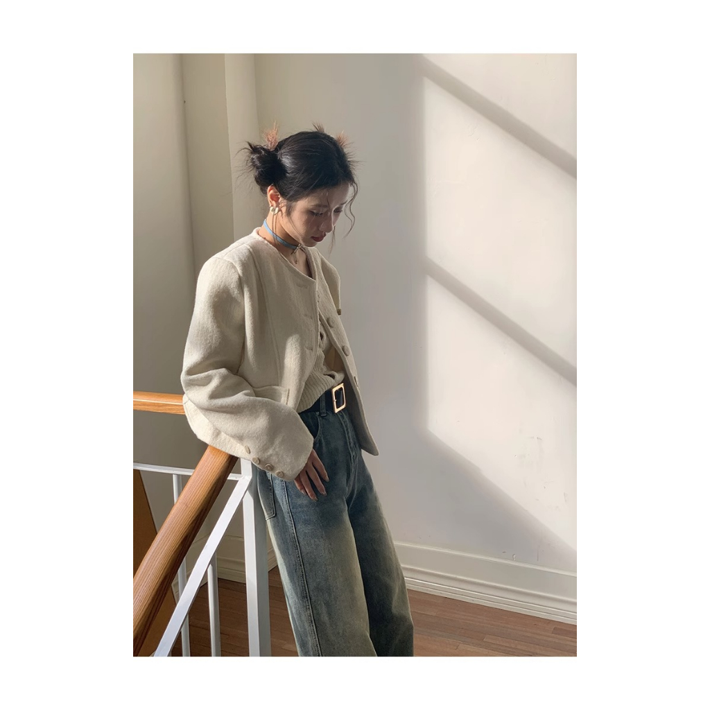 Honypove Áo Khoác Vest Tay Dài Dáng Ngắn Cỡ Nhỏ Phong Cách Pháp Thời Trang Cao Cấp