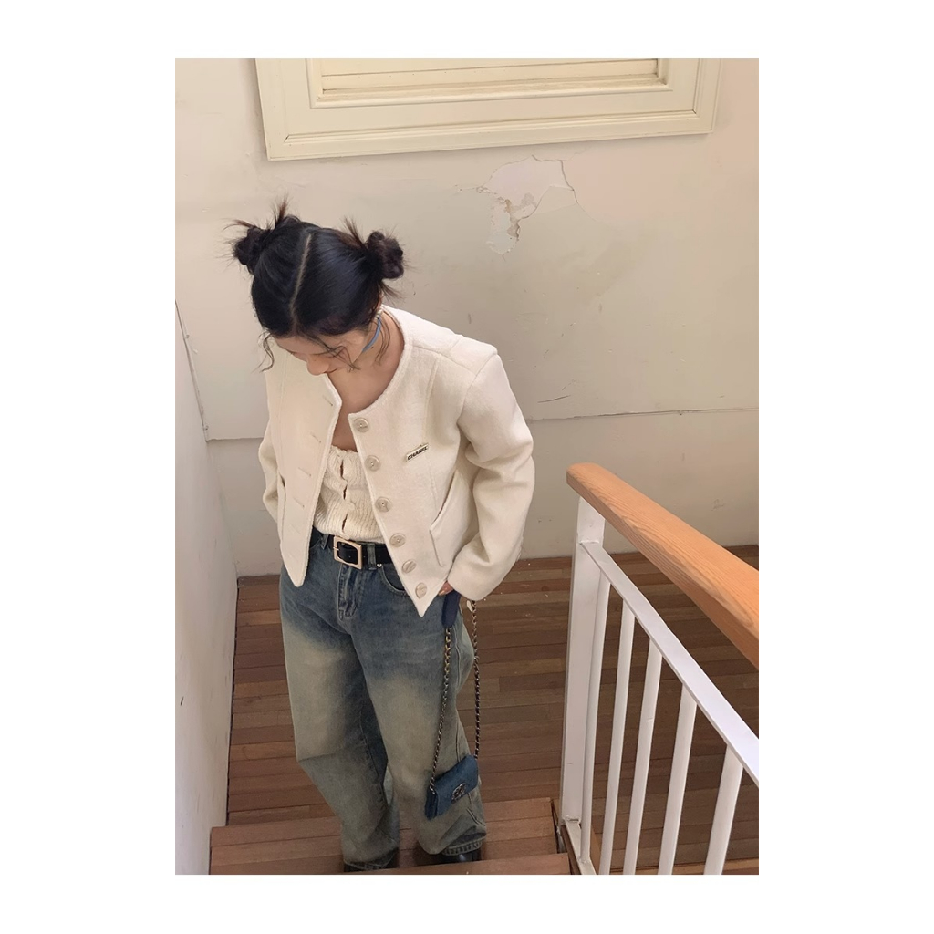 Honypove Áo Khoác Vest Tay Dài Dáng Ngắn Cỡ Nhỏ Phong Cách Pháp Thời Trang Cao Cấp