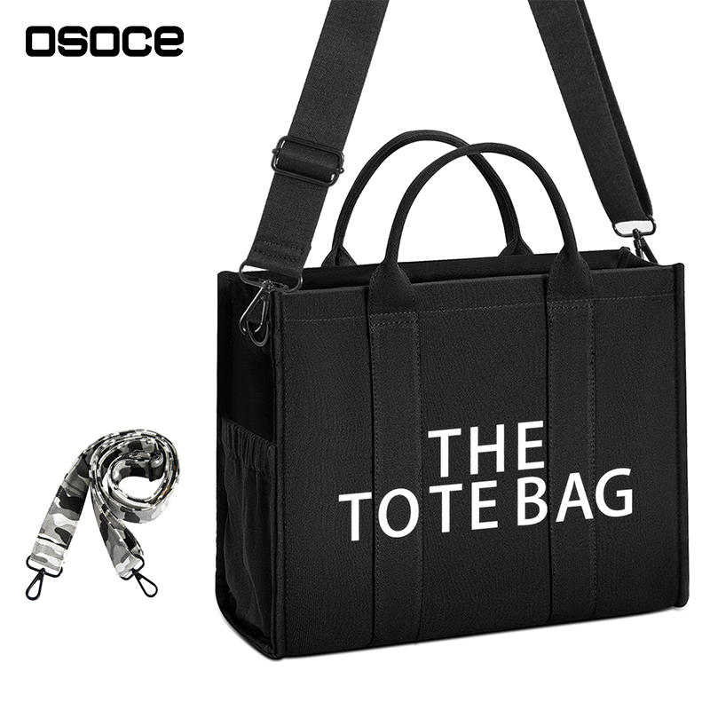 Túi tote vải phong cách túi xách thông thường có dây kéo túi đeo vai chế độ kép cho phụ nữ nam giới đi học mua sắm công việc du lịch