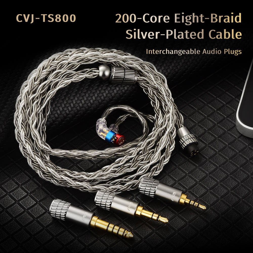 Cvj ts800 200 lõi tám-braid silver-planted nâng cấp cáp âm thanh tai nghe dây âm thanh hifi 2.5 / 3.5 / 4.4mm phích cắm có thể chuyển đổi s-2pin