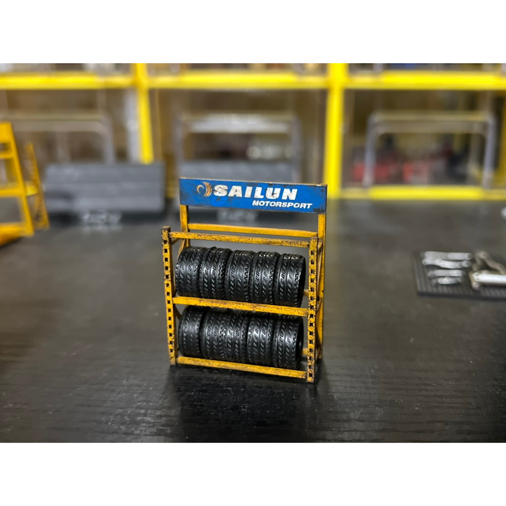 1/64 diorama tire rack model car repair tool scene display prop model collection