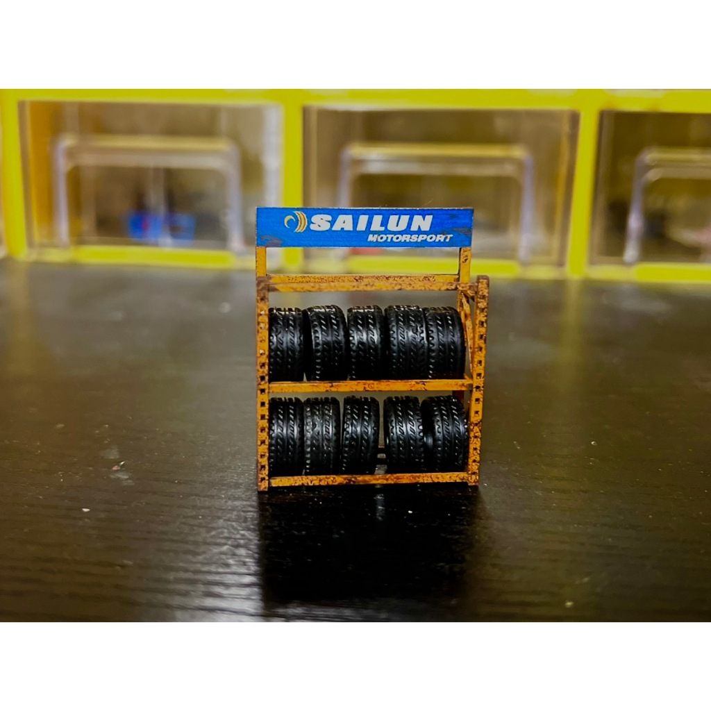 1/64 diorama tire rack model car repair tool scene display prop model collection