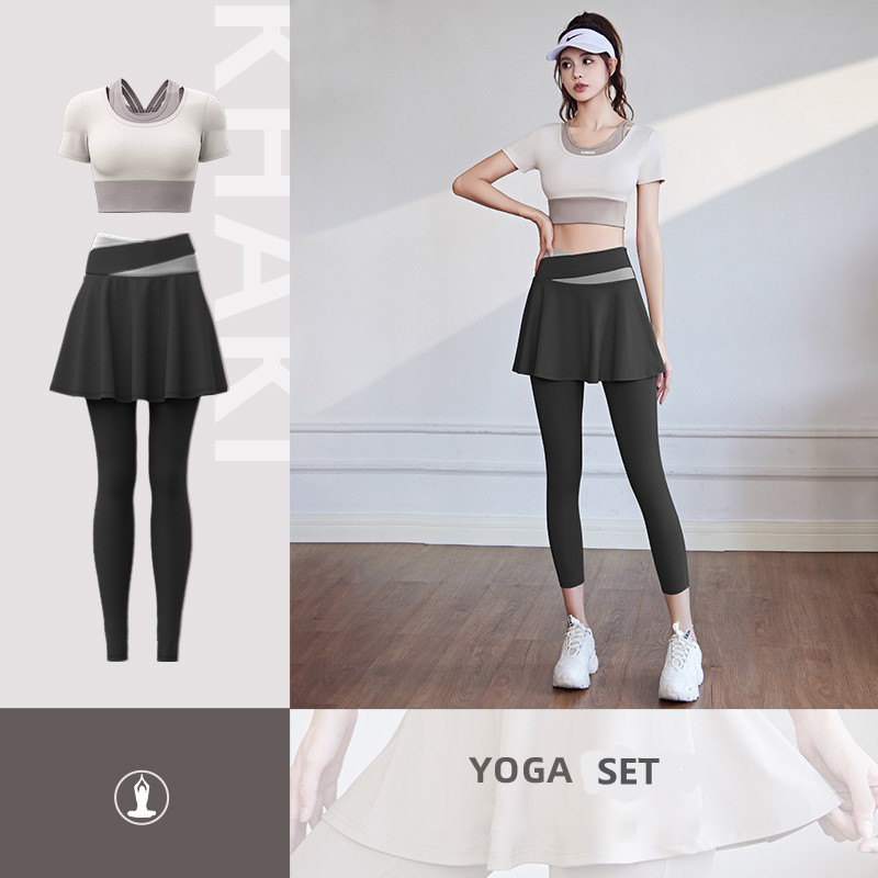 Jetting Bộ quần áo tập gym nữ vải co giãn 4 chiều có mút ngực - Set quần dài và áo croptop ngắn tay