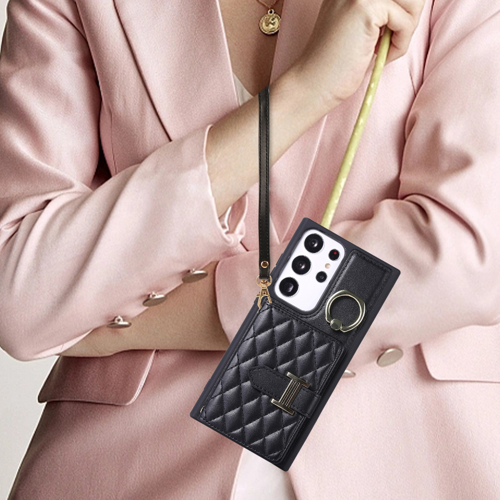 Ốp Điện Thoại Da Kèm Ngăn Đựng Thẻ Và Dây Đeo Chéo Cho Samsung S23 Ultra S22 Plus S21 FE S21 Ultra S20 Plus S23 Plus