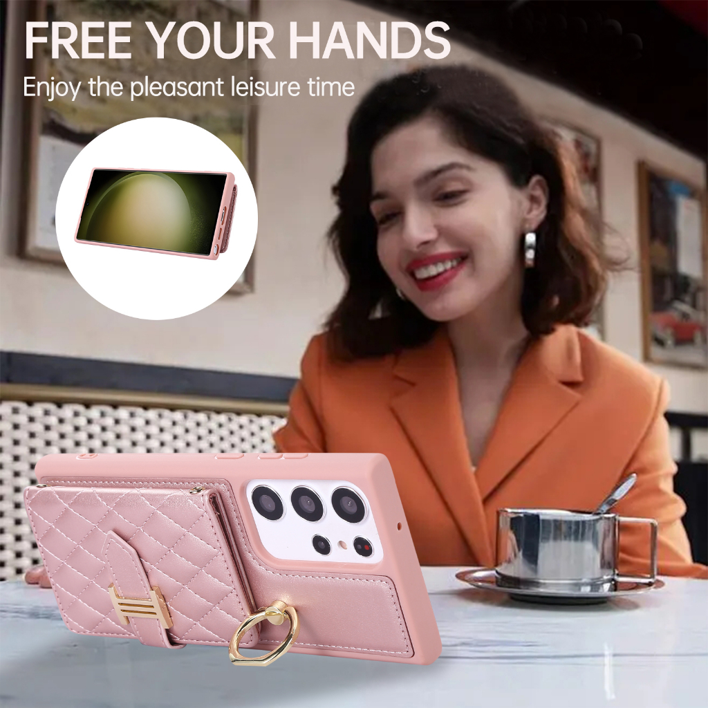 Ốp Điện Thoại Da Kèm Ngăn Đựng Thẻ Và Dây Đeo Chéo Cho Samsung S23 Ultra S22 Plus S21 FE S21 Ultra S20 Plus S23 Plus