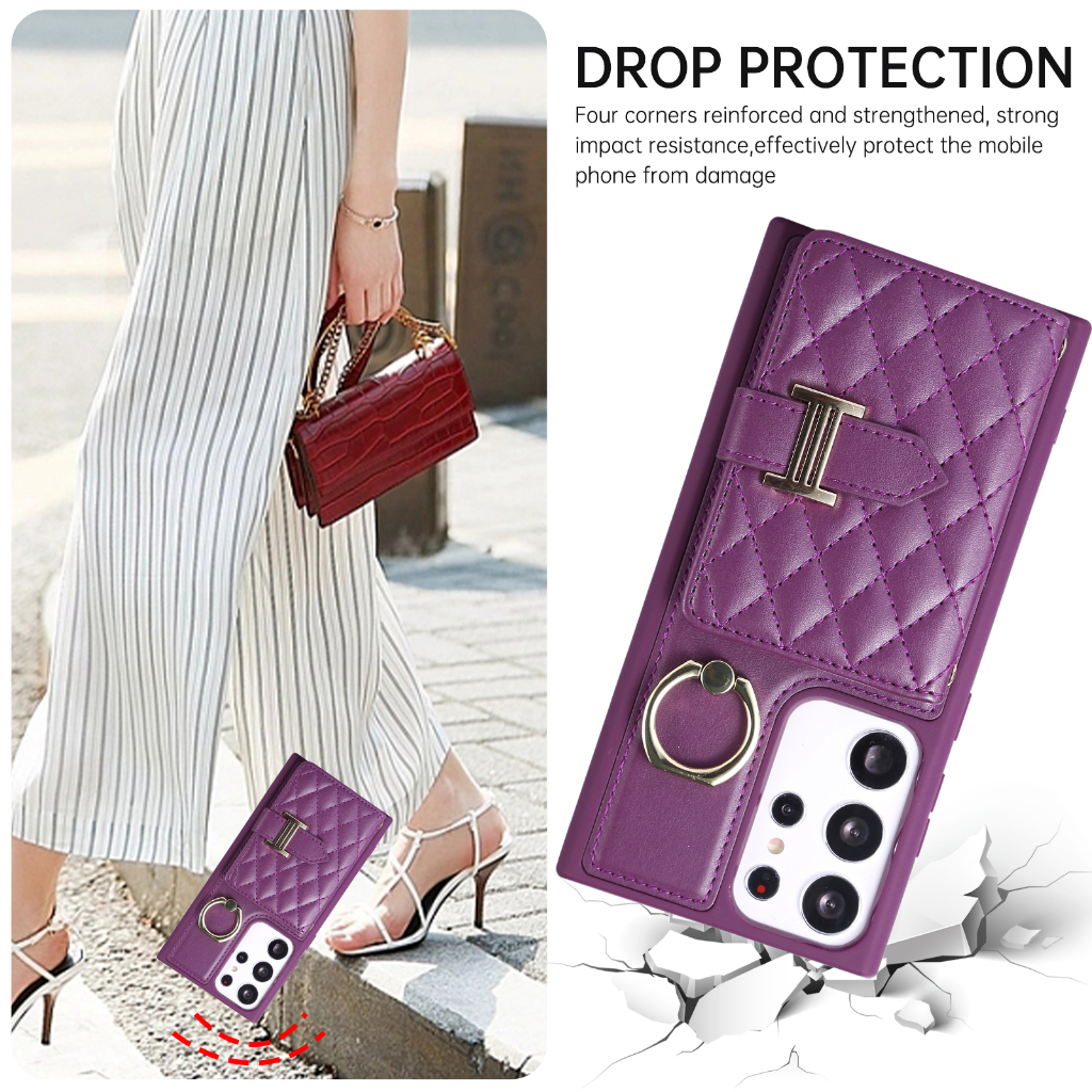 Ốp Điện Thoại Da Kèm Ngăn Đựng Thẻ Và Dây Đeo Chéo Cho Samsung S23 Ultra S22 Plus S21 FE S21 Ultra S20 Plus S23 Plus