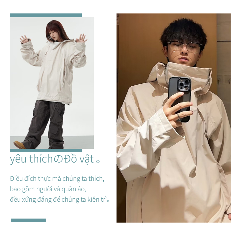 Áo khoác jacket dù nam nữ không thấm nước chống nắng áo khoác bóng chày đen và khaki tính cách độc đáo dây kéo áo khoác bomber jacket unisex