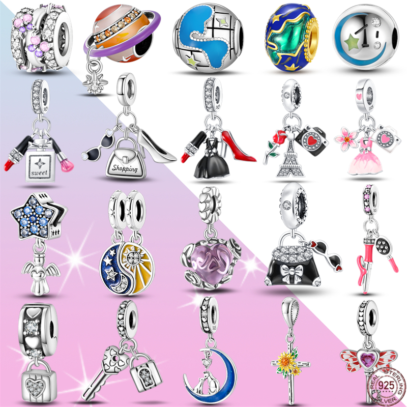925 sterling silver aircraft travel case son môi giày cao gót mặt dây chuyền dây đeo hạt hạt thích hợp cho pandora vòng tay ban đầu cho quà tặng trang sức ngày lễ của phụ nữ