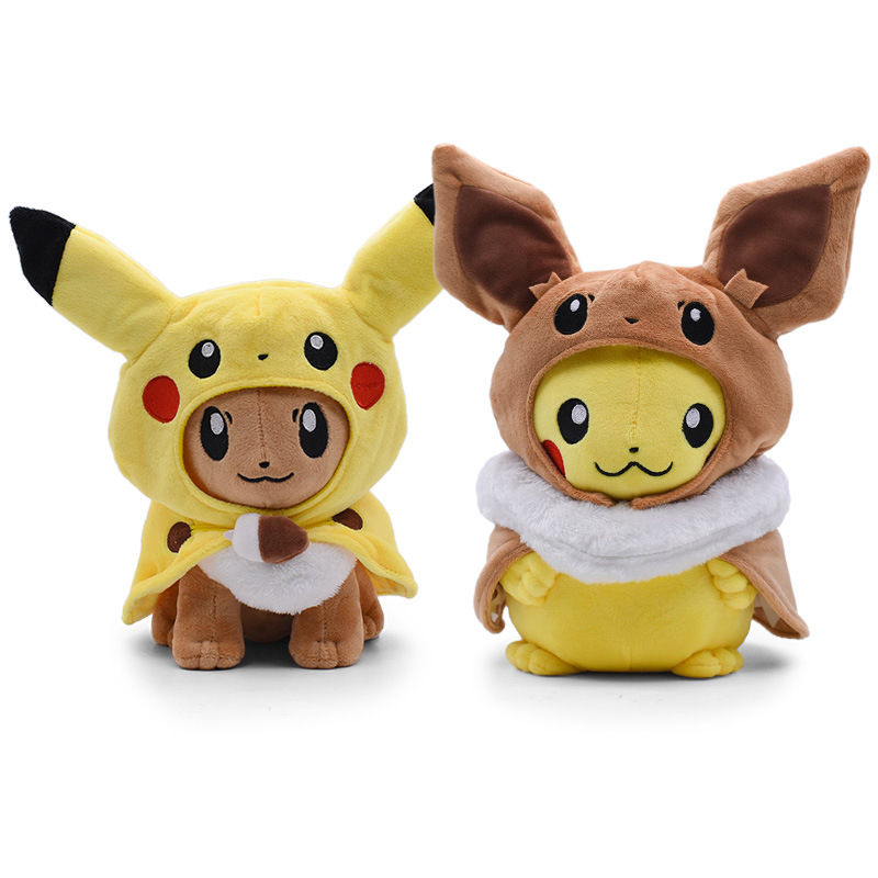 30 cm pokemon anime hình pikachu eevee mũ áo choàng đồ chơi sang trọng búp bê giữ gối động vật nhồi bông mềm cho trẻ em quà tặng sinh nhật giáng sinh
