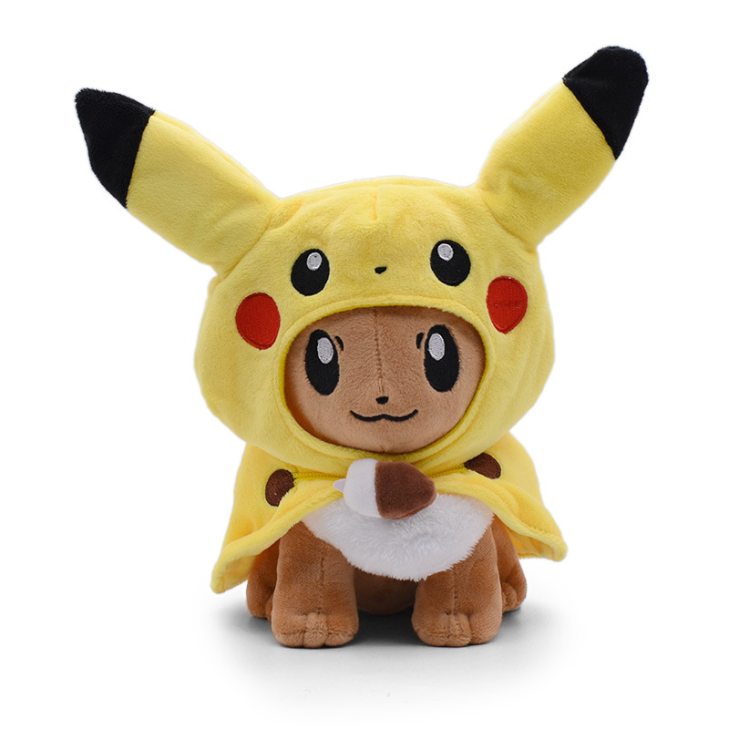 30 cm pokemon anime hình pikachu eevee mũ áo choàng đồ chơi sang trọng búp bê giữ gối động vật nhồi bông mềm cho trẻ em quà tặng sinh nhật giáng sinh