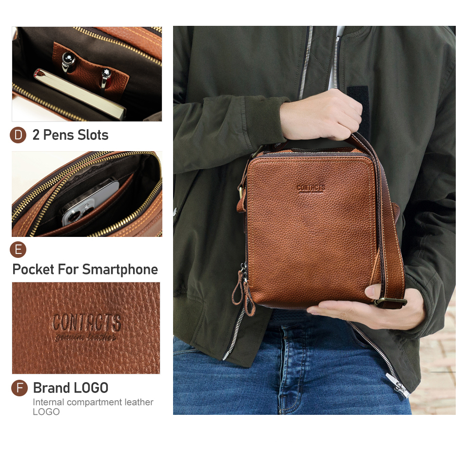 Túi Đeo Chéo CONTACT’S Mb078 Da Bò Thật Thời Trang Cho Nam