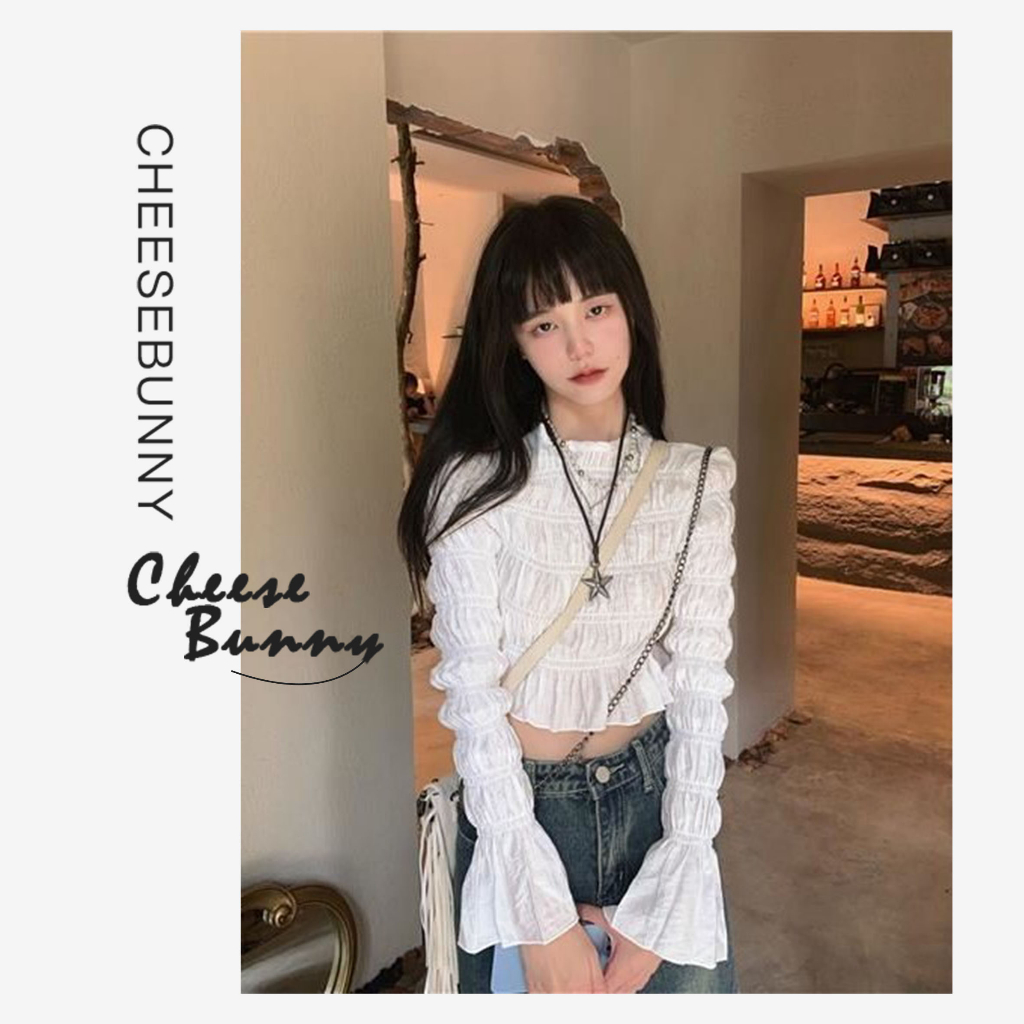 Cheesebunny Ao sơ mi tay phồng, áo babydoll, áo dài tay croptop Cho Nữ