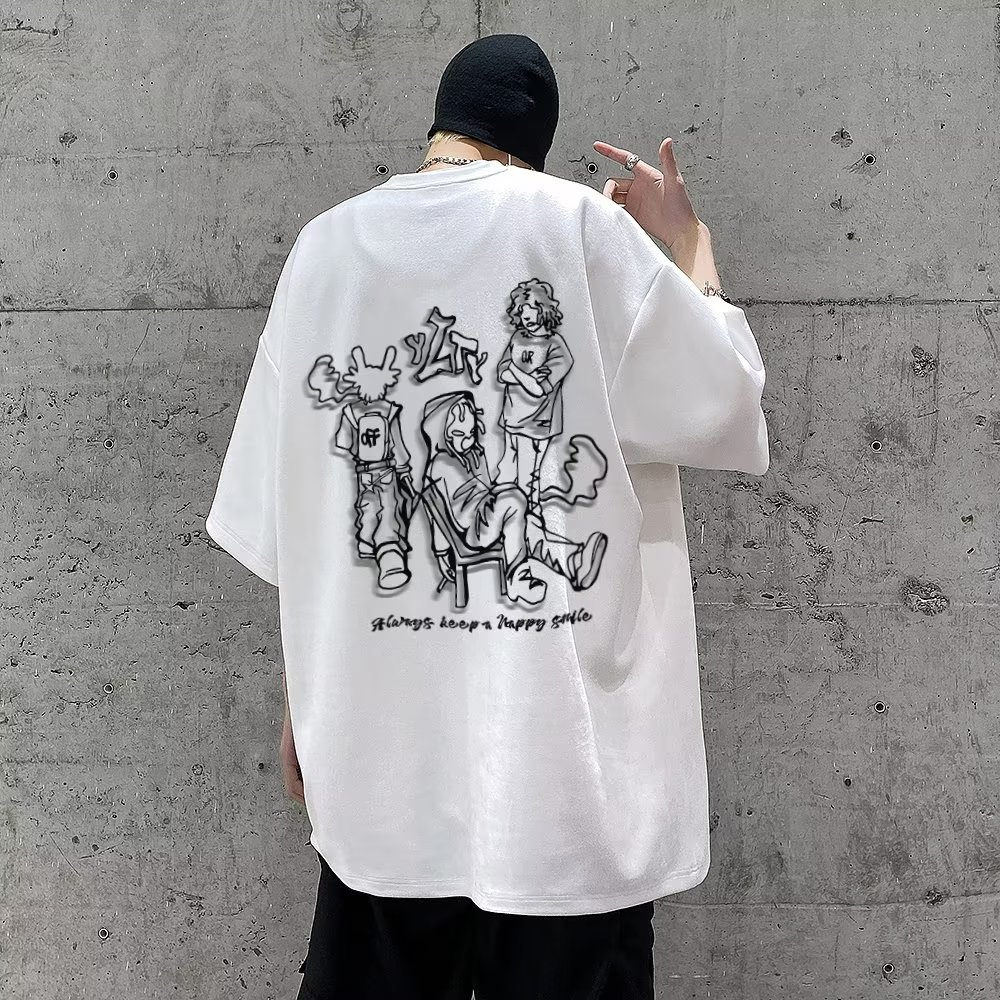 Áo Thun cotton Cổ Tròn In Họa Tiết graffiti Phong Cách hip hop Thời Trang Mùa Hè Cho Nam Và Nữ