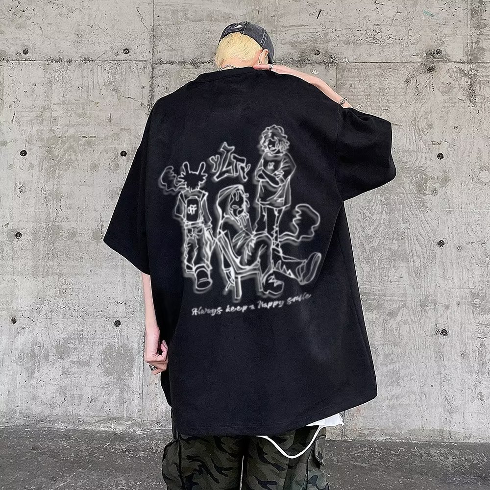 Áo Thun cotton Cổ Tròn In Họa Tiết graffiti Phong Cách hip hop Thời Trang Mùa Hè Cho Nam Và Nữ